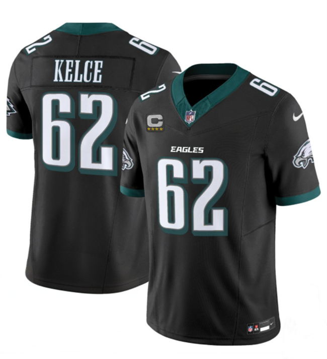 Men's Black Philadelphia Eagles #62 Jason Kelce 2024 New With 4-Star C Patch F.U.S.E. Vapor Untouchable Limited Stitched Football Jersey